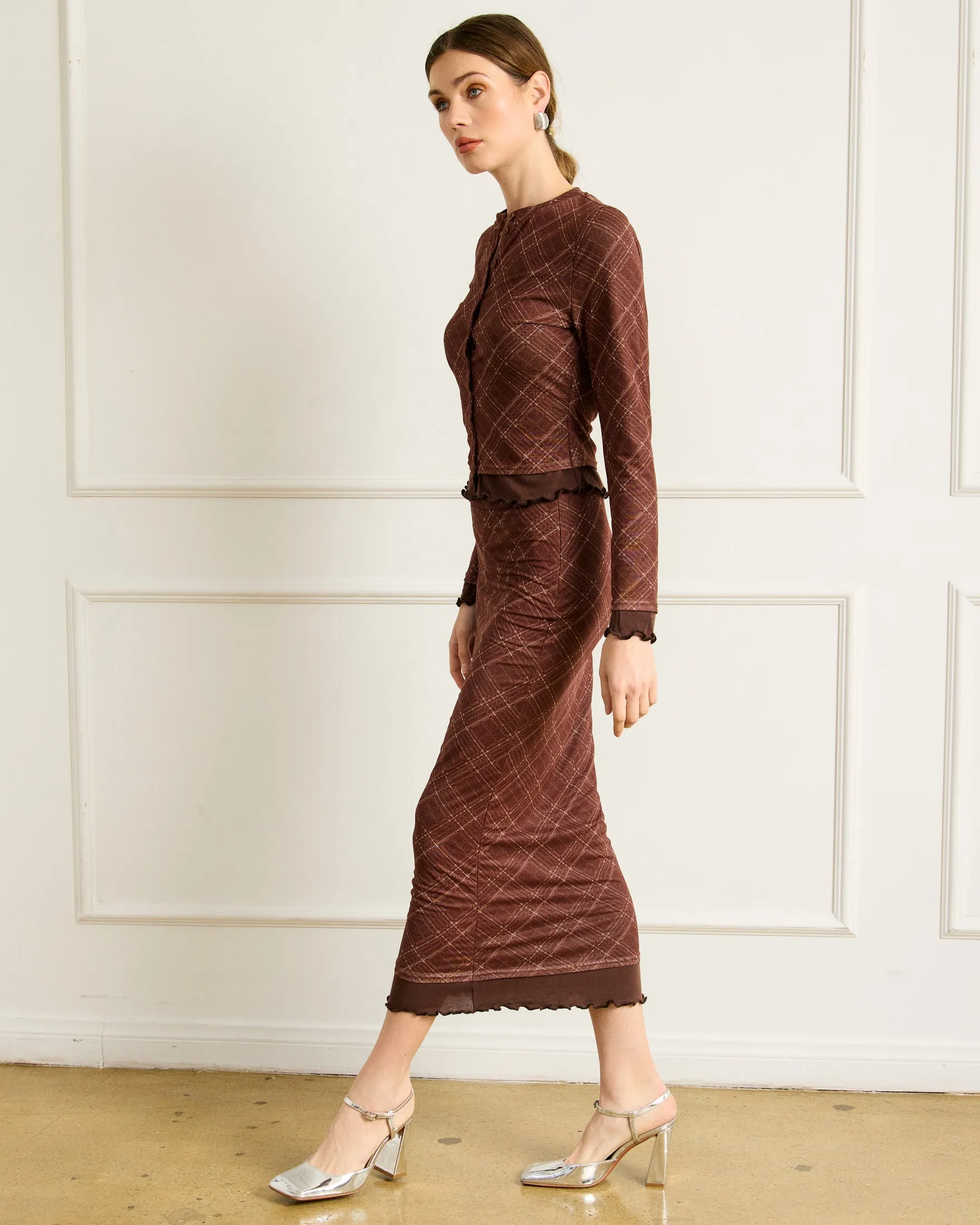 RICHARD PLAID MIDI SKIRT sold by Line & Dot