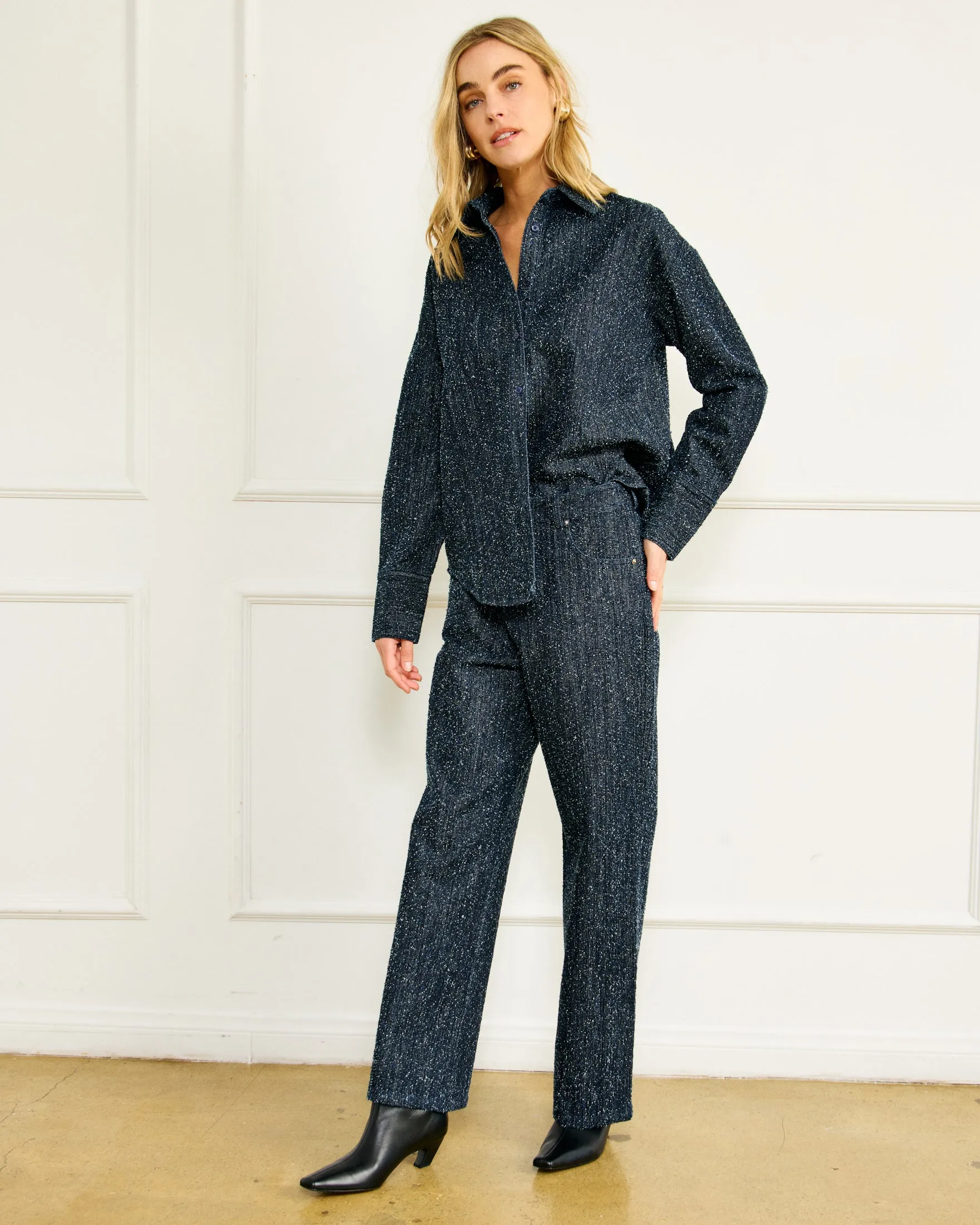 NIKKA PEBBLED DENIM PANTS sold by Line & Dot