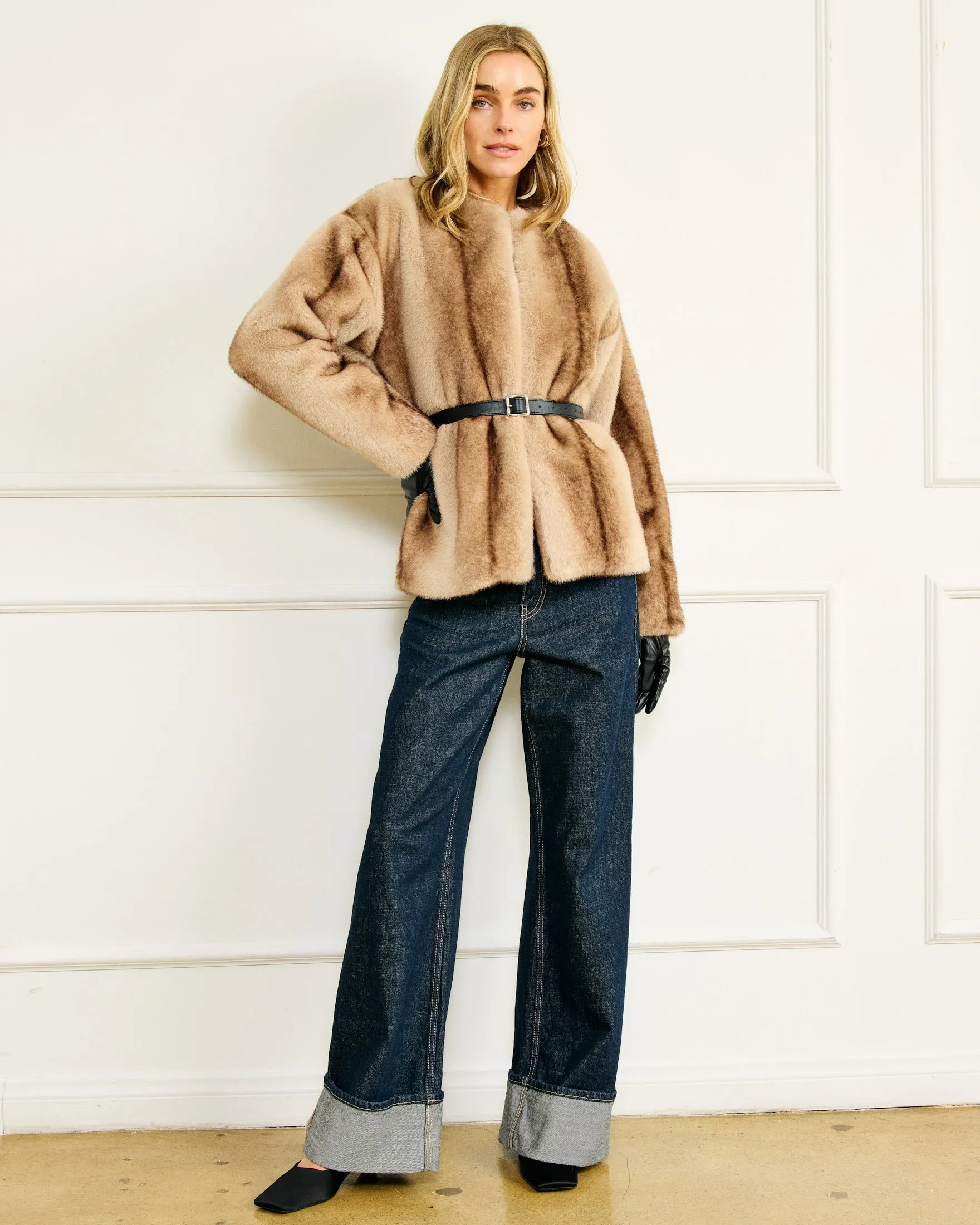 THE CITY FAUX FUR JACKET sold by Line & Dot