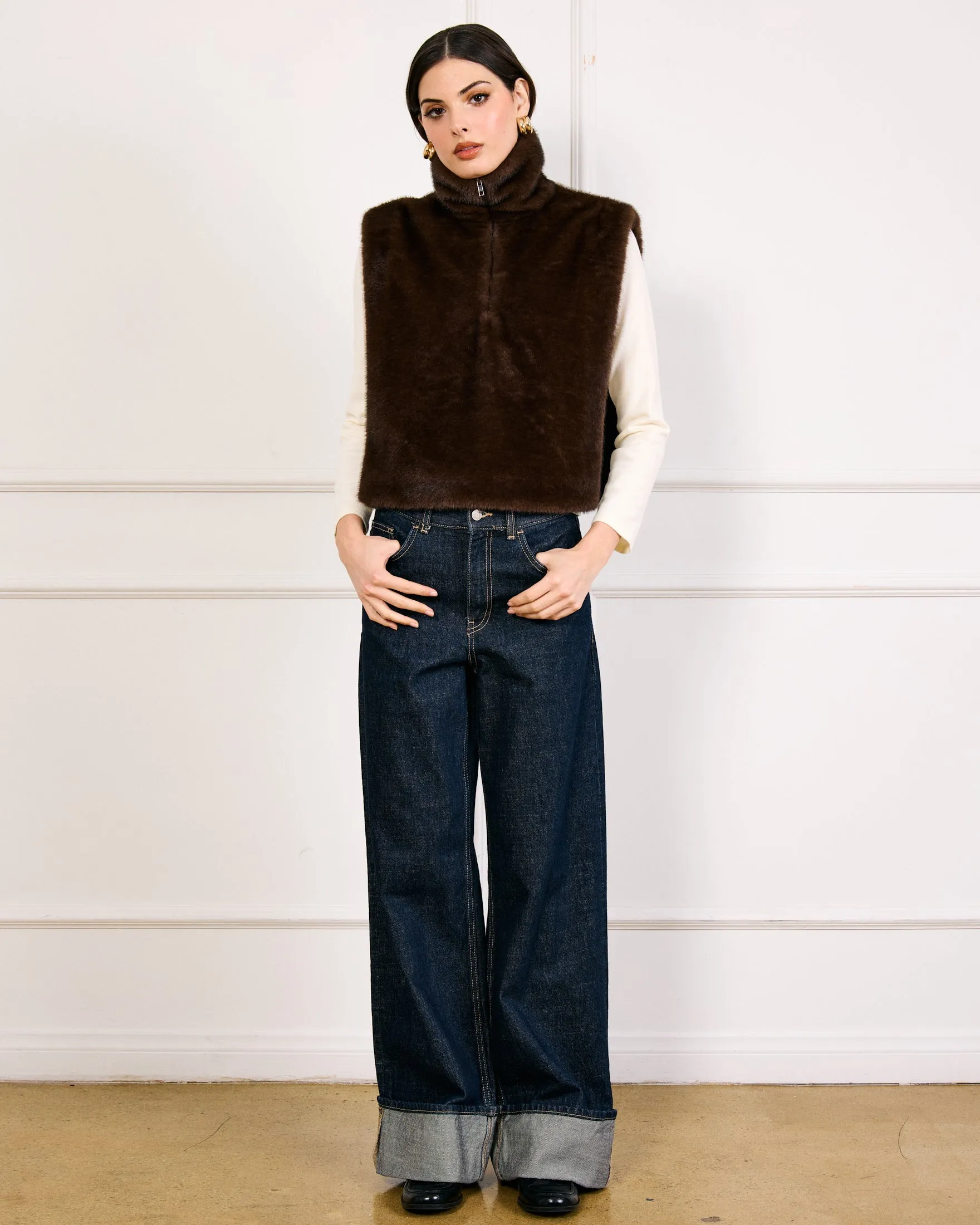 DANE FAUX FUR TOP sold by Line & Dot