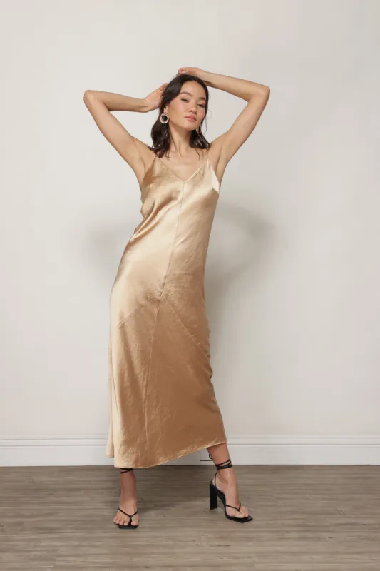 DOLLY SATIN DRESS GOLD sold by Line & Dot