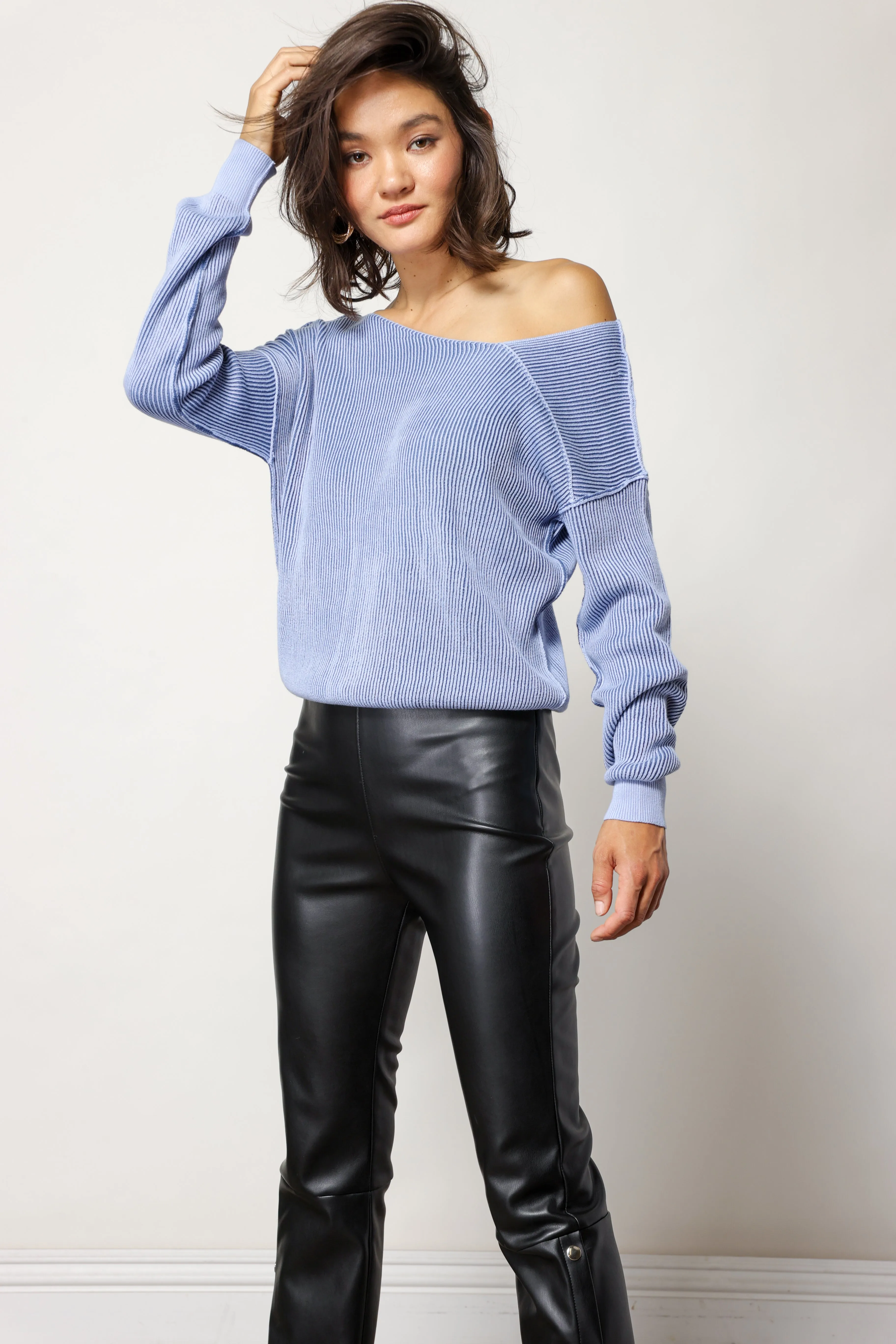 FAVORITE OFF SHOULDER RIBBED SWEATER sold by Line & Dot product image thumbnail 3
