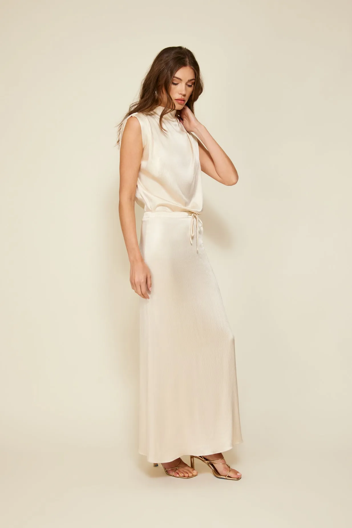 GLOSSY DRAWSTRING MAXI SKIRT sold by Line & Dot product image thumbnail 3