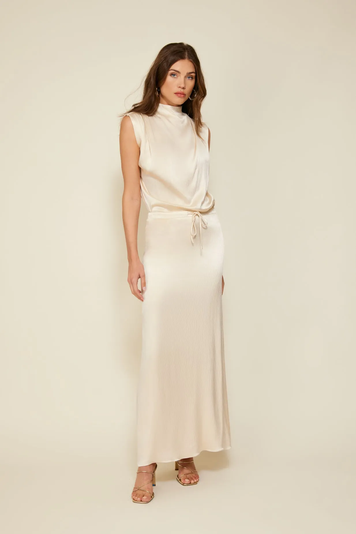 GLOSSY DRAWSTRING MAXI SKIRT sold by Line & Dot product image thumbnail 2