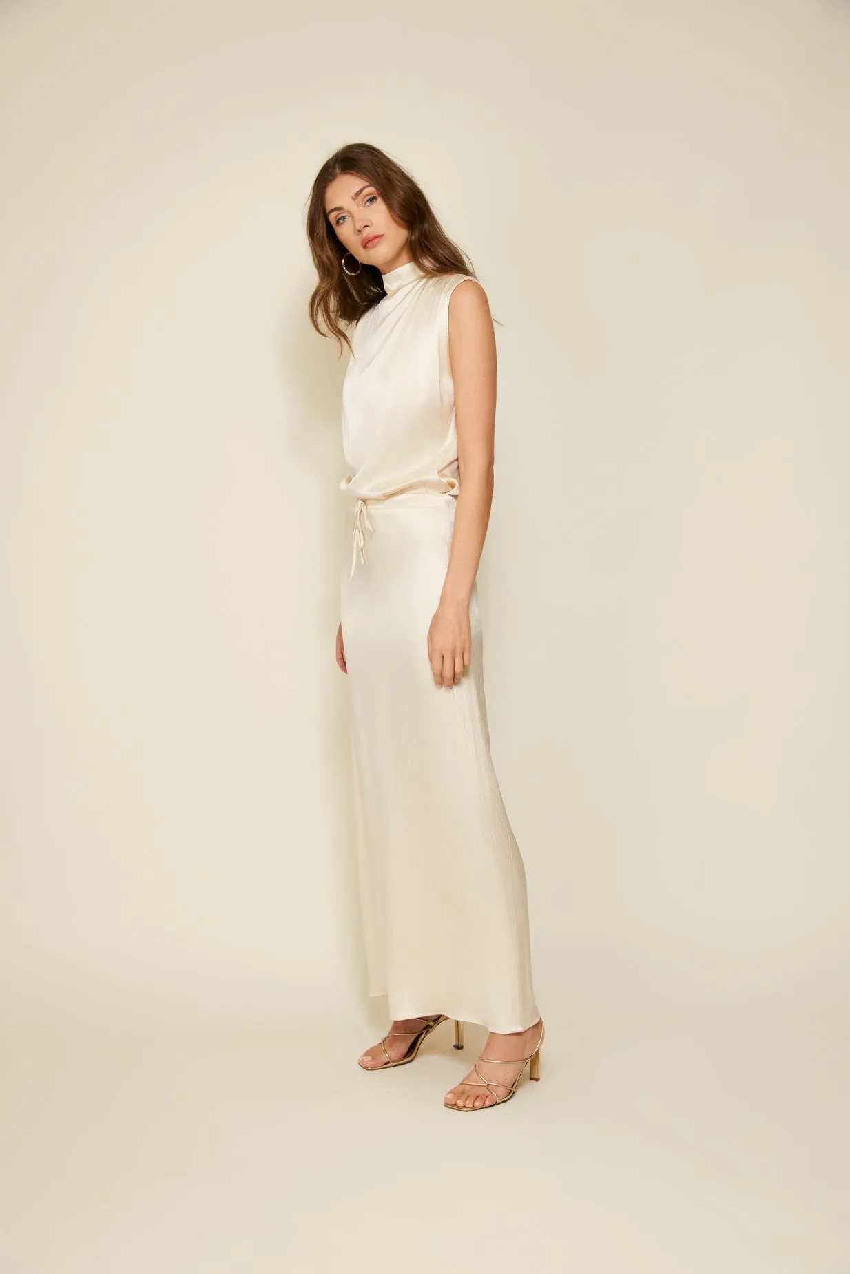 GLOSSY DRAWSTRING MAXI SKIRT sold by Line & Dot product image thumbnail 4
