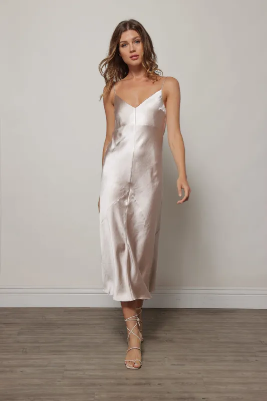 DOLLY SATIN DRESS OYSTER sold by Line & Dot