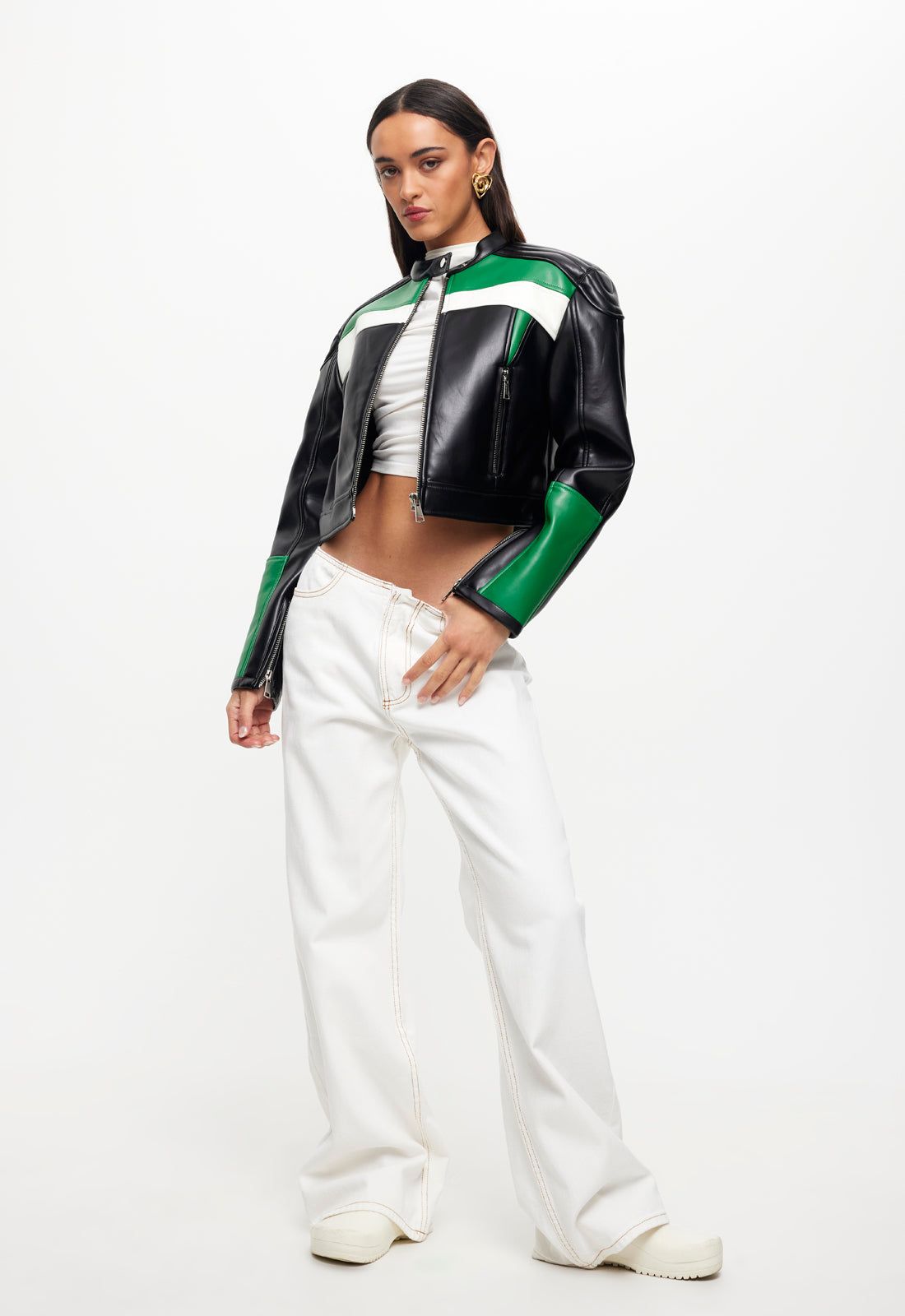NUEVE BIKER JACKET - GREEN sold by Lioness