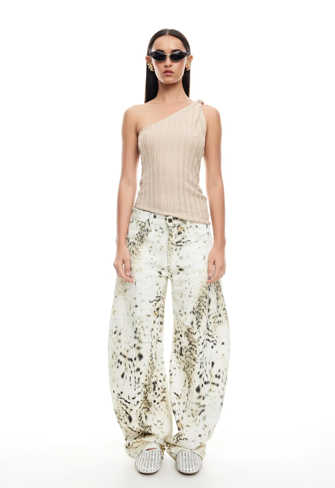 UNVEILING ONE SHOULDER TOP - BEIGE sold by Lioness