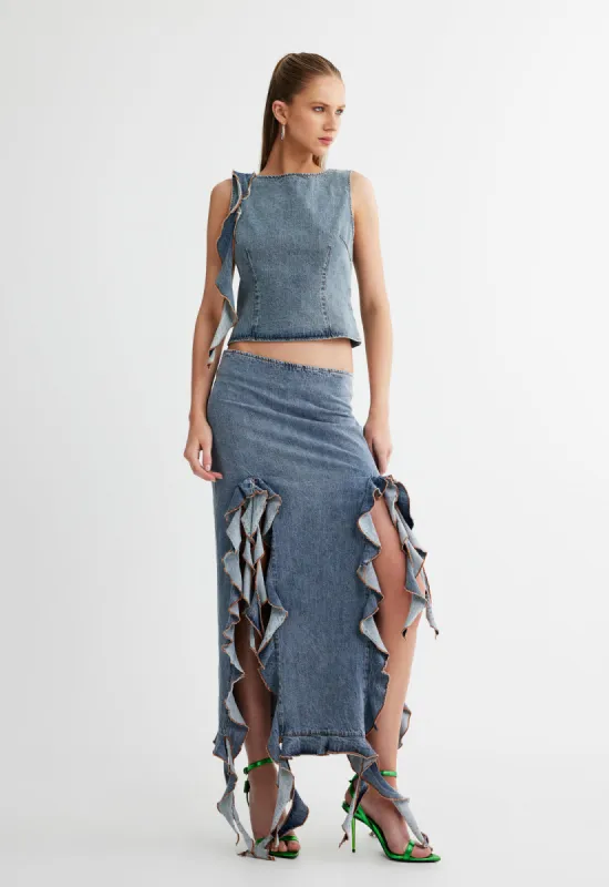 RENDEZVOUS TOP - FADED DENIM sold by Lioness