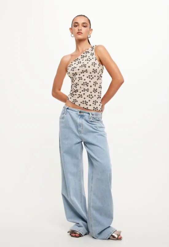 UNVEILING ONE SHOULDER TOP - BEIGE FLORAL sold by Lioness