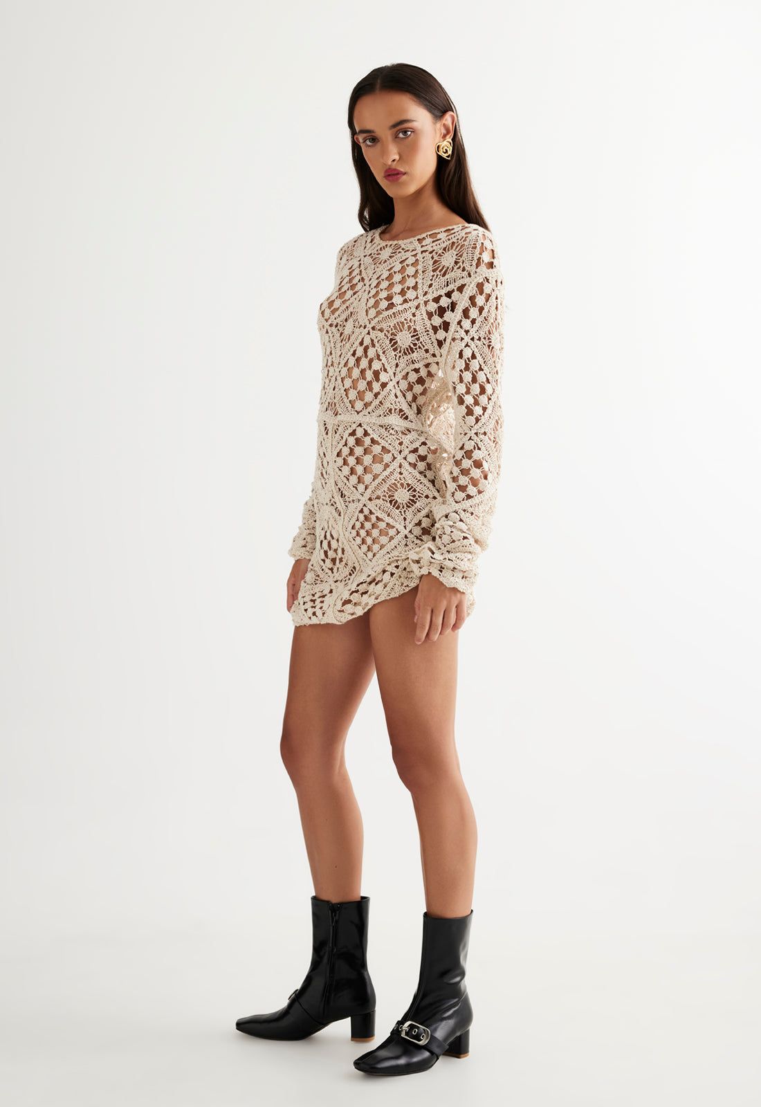 ATZARÓ CROCHET MINI DRESS - ALMOND sold by Lioness product image thumbnail 4