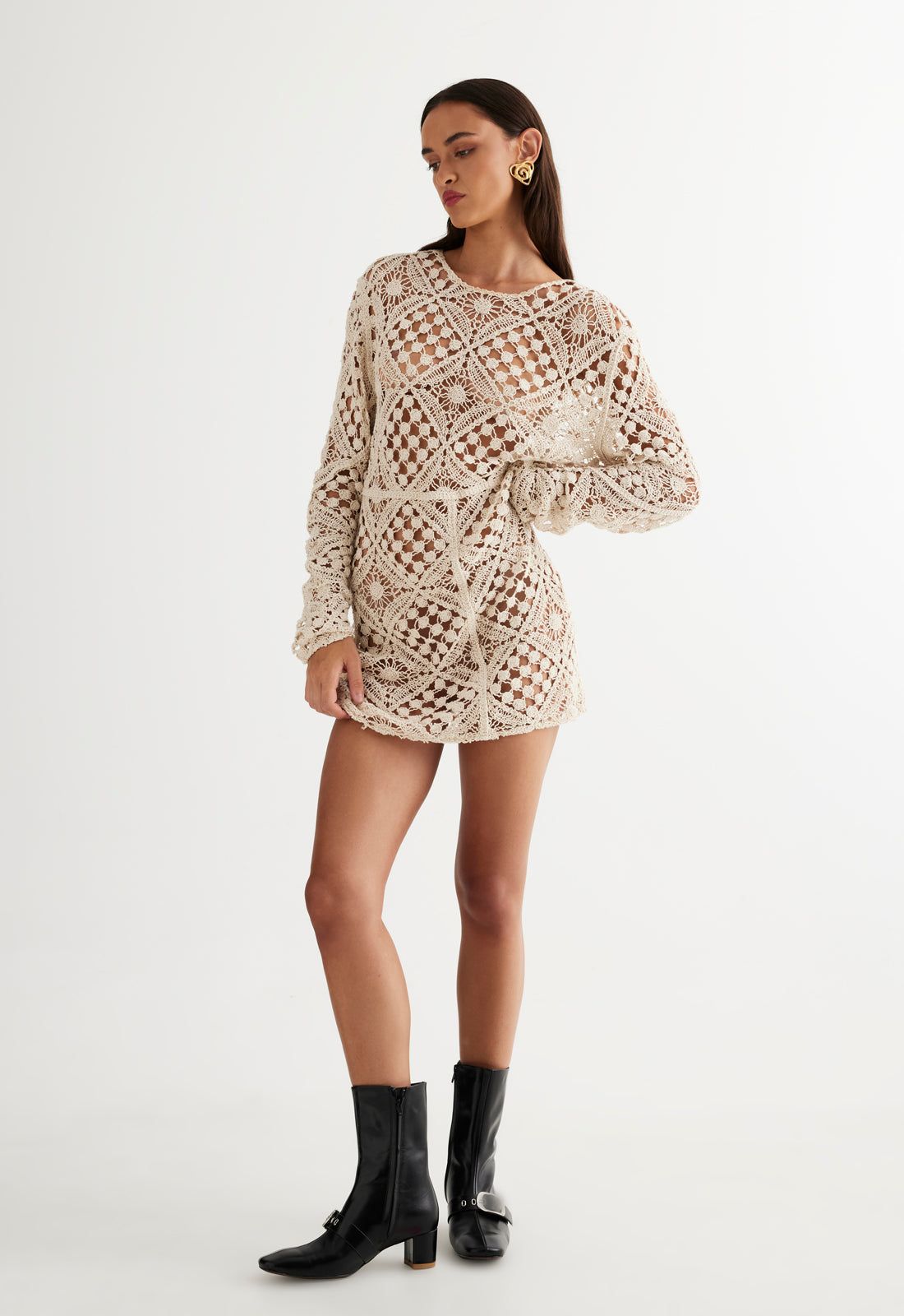 ATZARÓ CROCHET MINI DRESS - ALMOND sold by Lioness product image thumbnail 2
