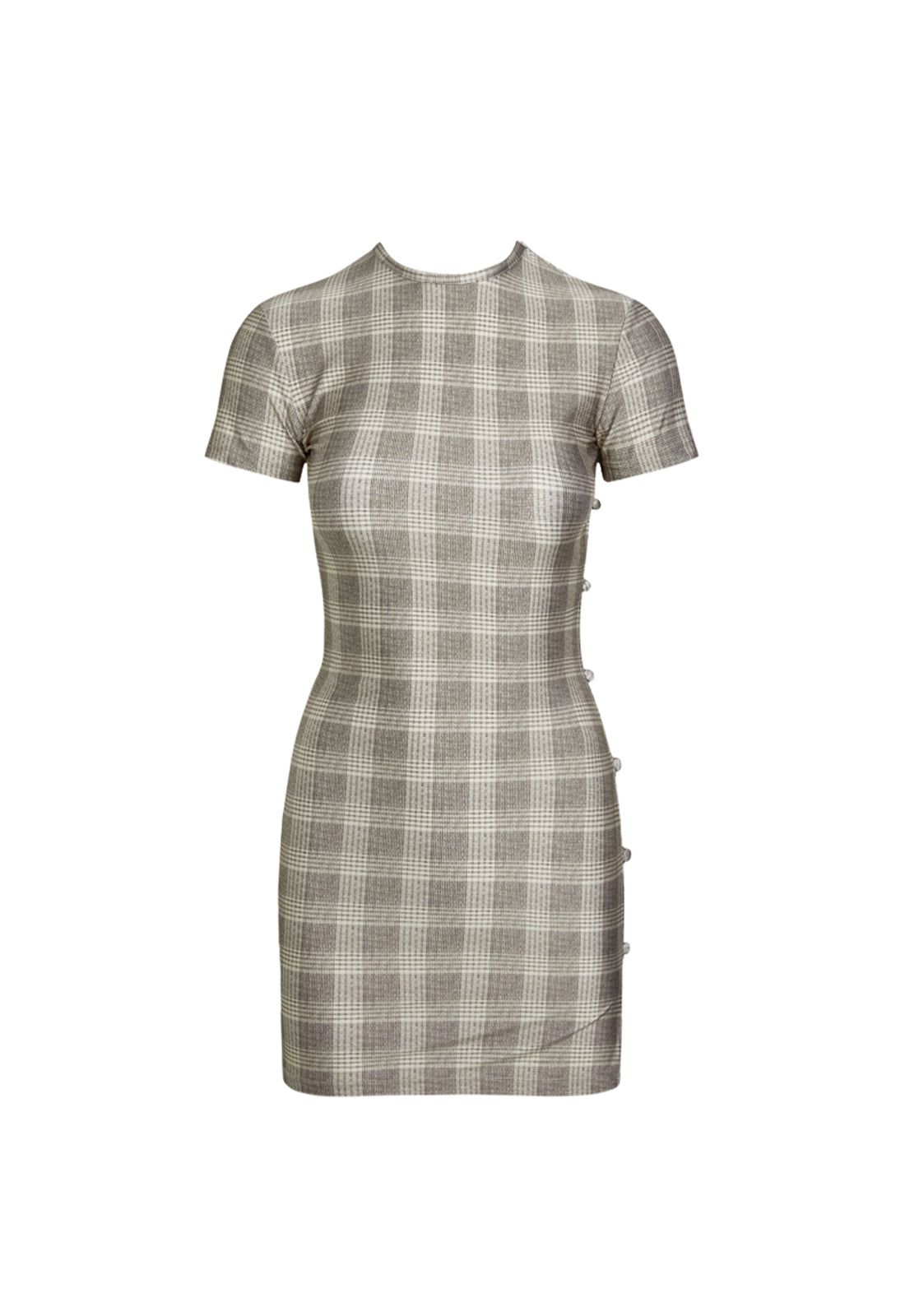 BRENTWOOD MINI DRESS - BEIGE PLAID sold by Lioness