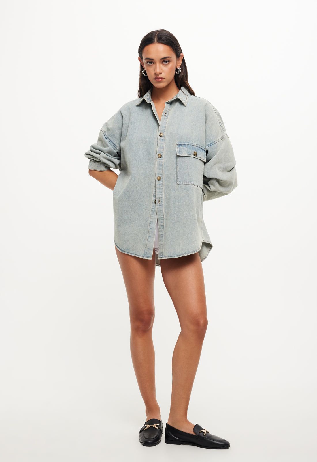 NYC BOYFRIEND SHIRT - LIGHT DENIM sold by Lioness