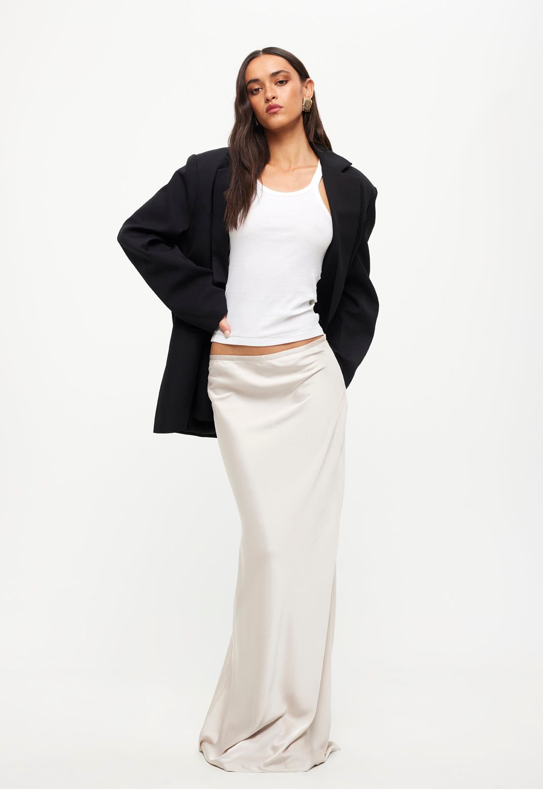 HUDSON SATIN MAXI SKIRT - EGGSHELL sold by Lioness