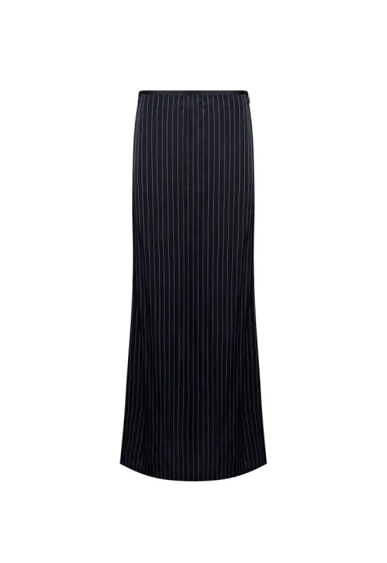 HUDSON SATIN MAXI SKIRT - BLACK PINSTRIPE sold by Lioness
