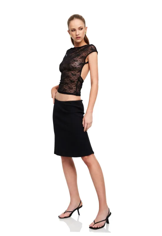 MERCI MIDI SKIRT - LICORICE sold by Lioness