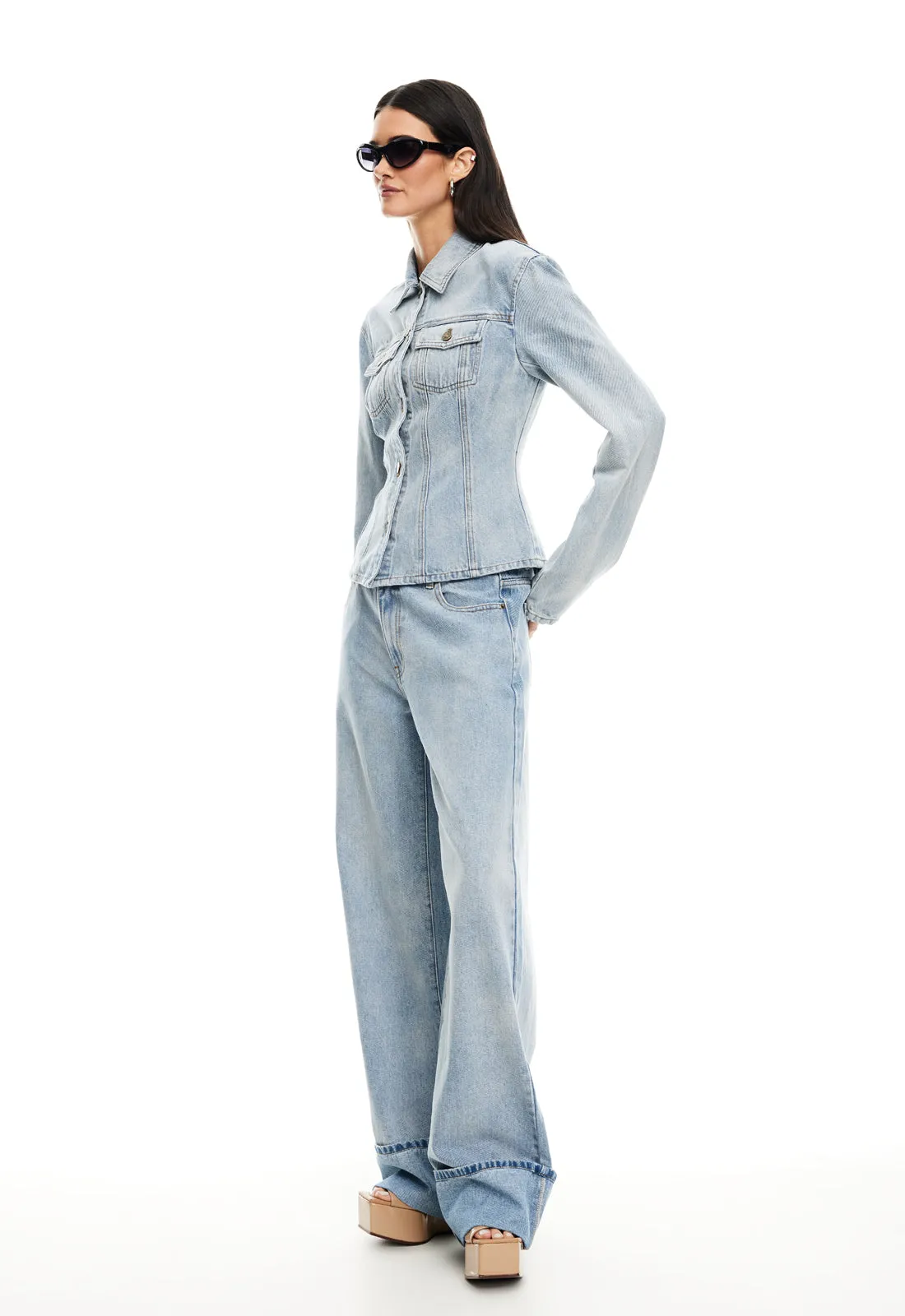 TOP MODEL CUFFED JEAN - LIGHT DENIM sold by Lioness product image thumbnail 3