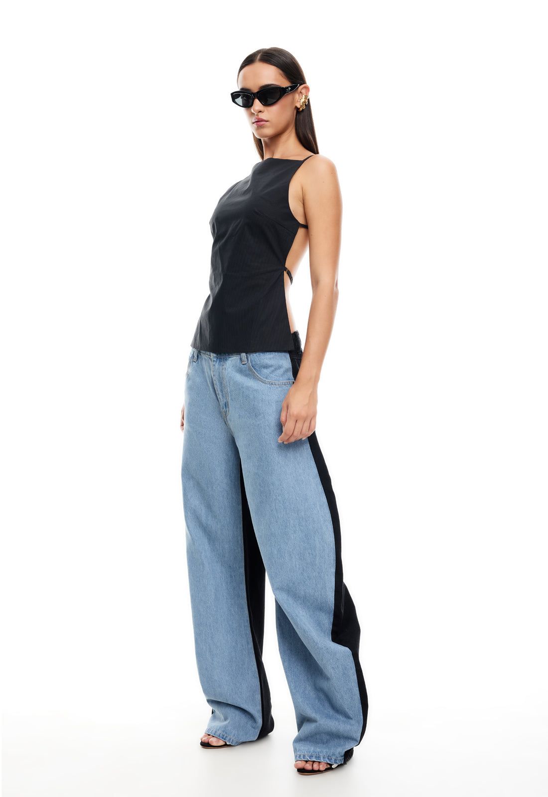 CAMILLE BACKLESS TOP - ONYX STRIPE sold by Lioness