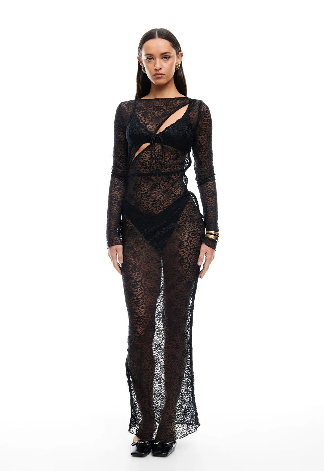 FEVER LACE MAXI DRESS - ONYX sold by Lioness