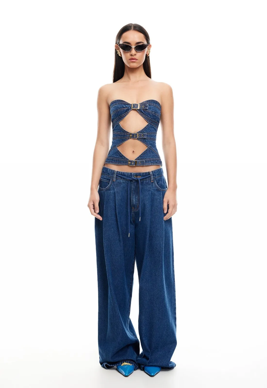 BUCKLE CORSET - DARK DENIM sold by Lioness