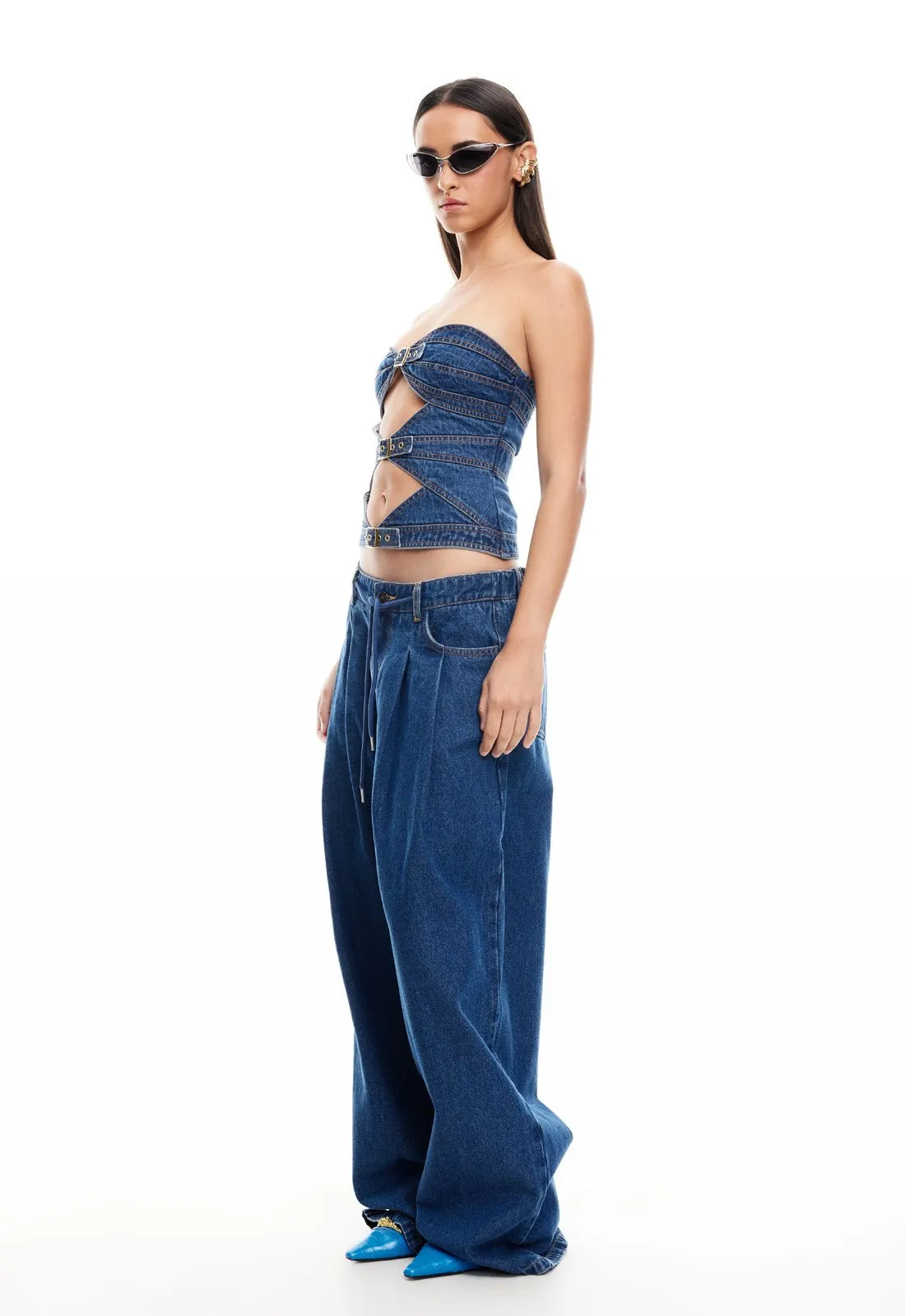 BUCKLE CORSET - DARK DENIM sold by Lioness product image thumbnail 3