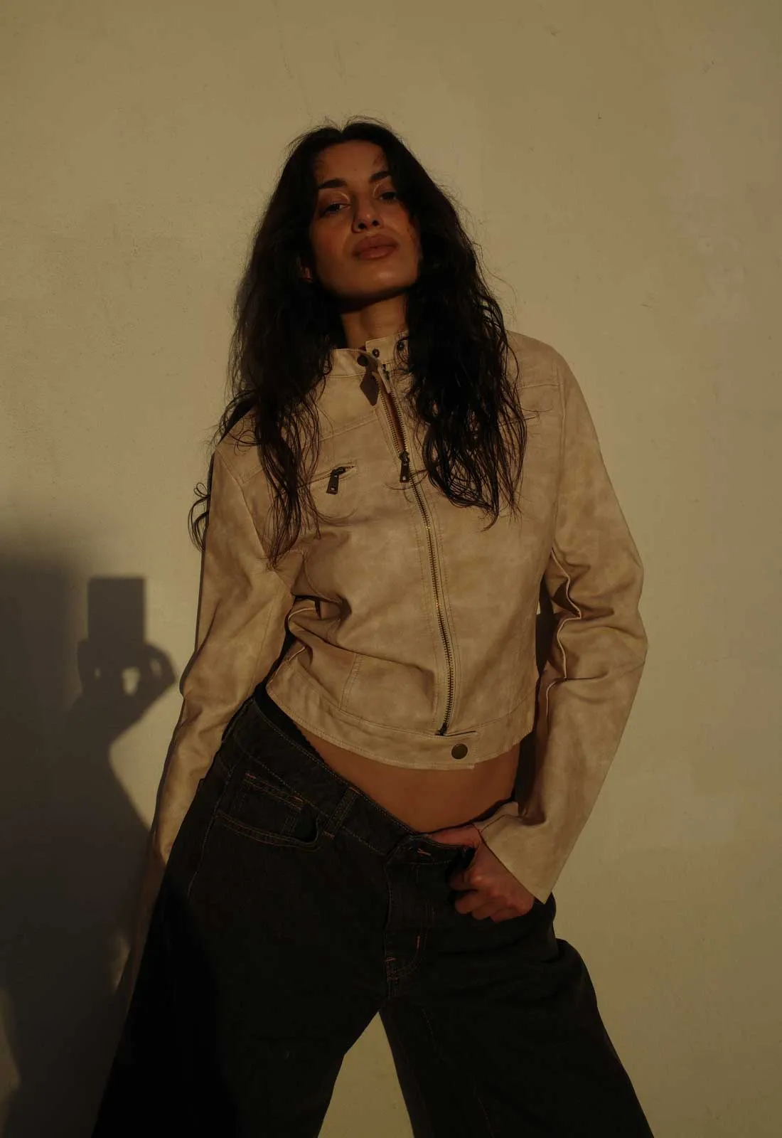 BELLA MOTO JACKET - BEIGE sold by Lioness product image thumbnail 2