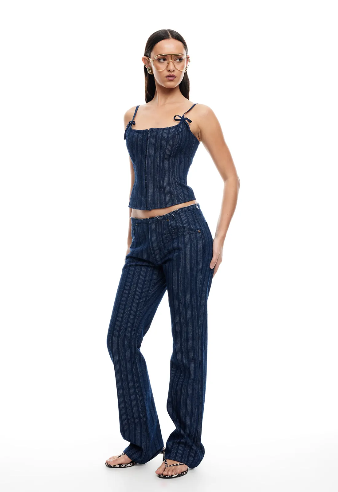 CHARISMATIC DENIM CORSET - DARK PINSTRIPE sold by Lioness product image thumbnail 4