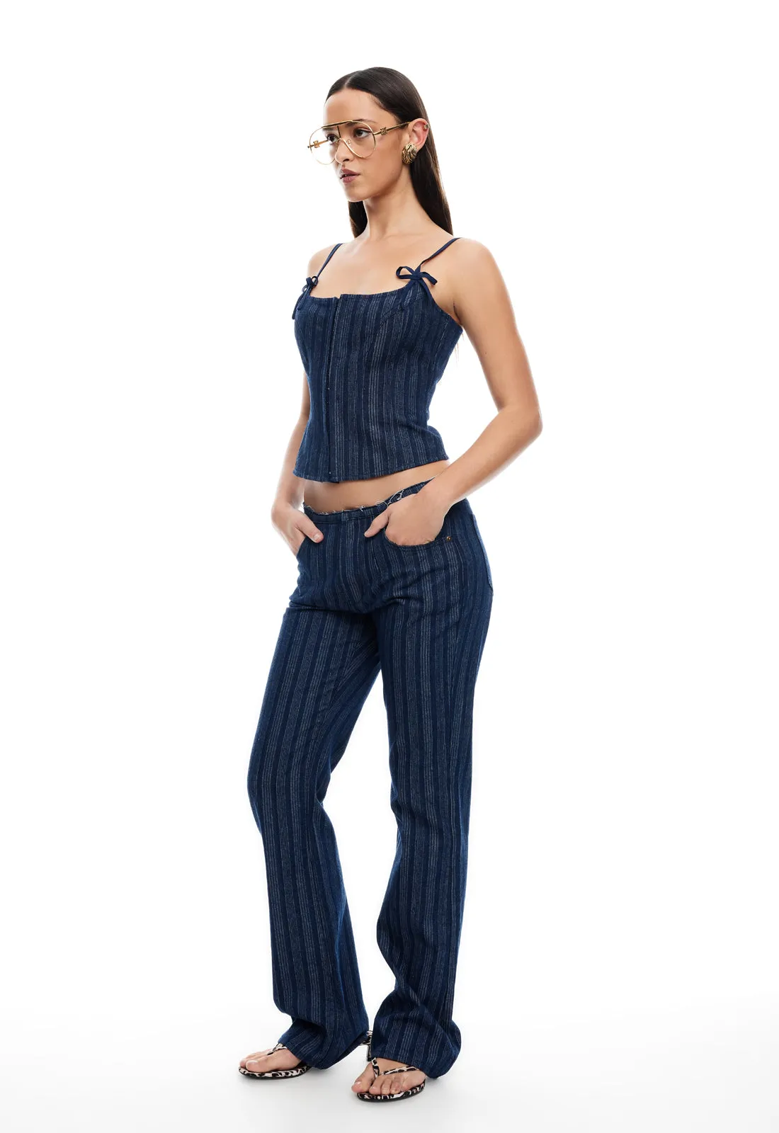 CHARISMATIC DENIM CORSET - DARK PINSTRIPE sold by Lioness product image thumbnail 5