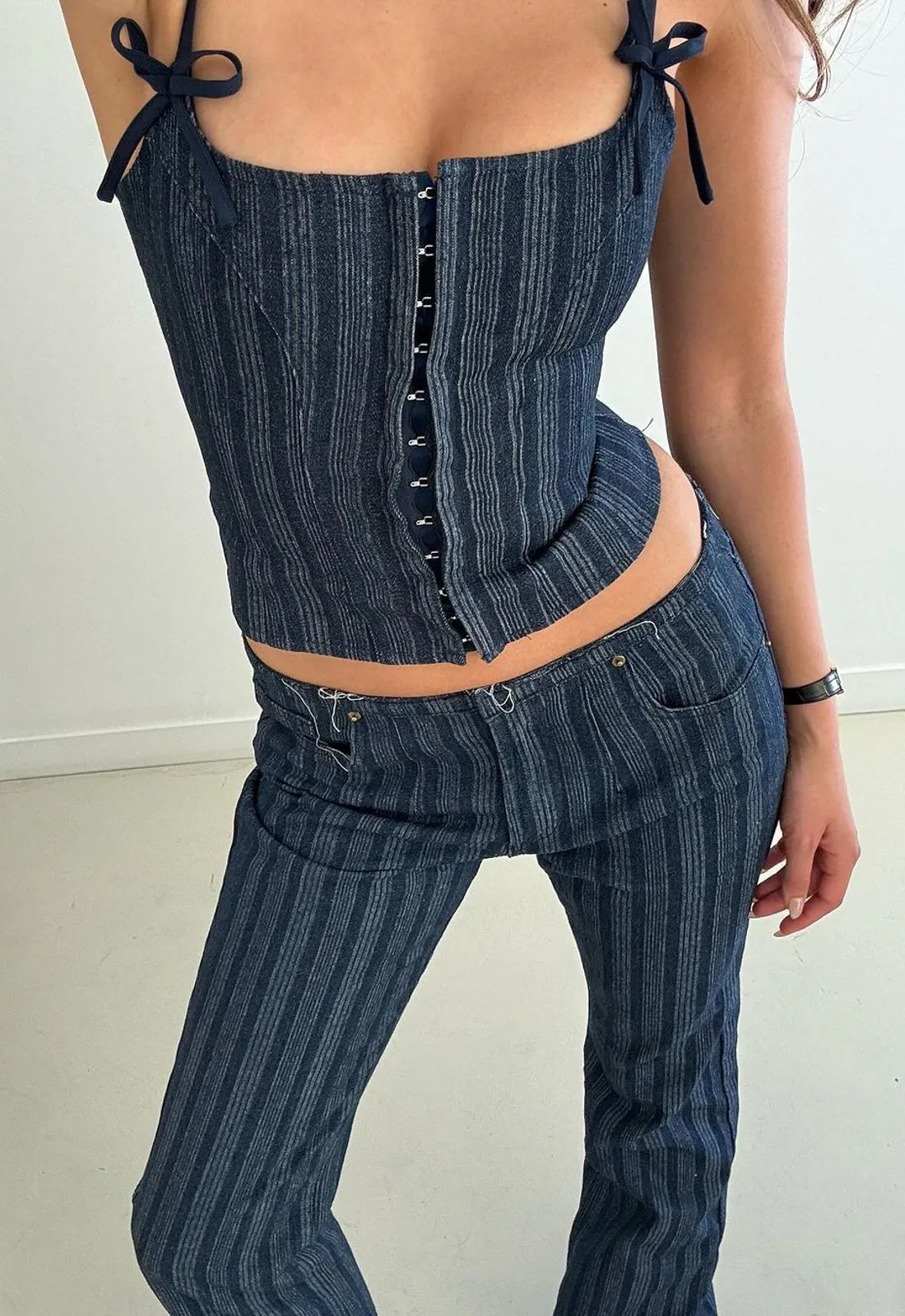 CHARISMATIC DENIM CORSET - DARK PINSTRIPE sold by Lioness product image thumbnail 2