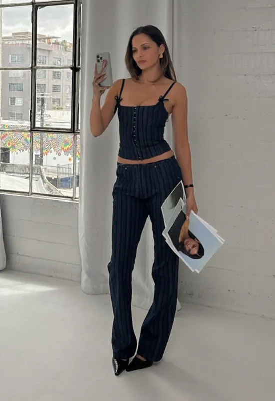 CHARISMATIC DENIM CORSET - DARK PINSTRIPE sold by Lioness