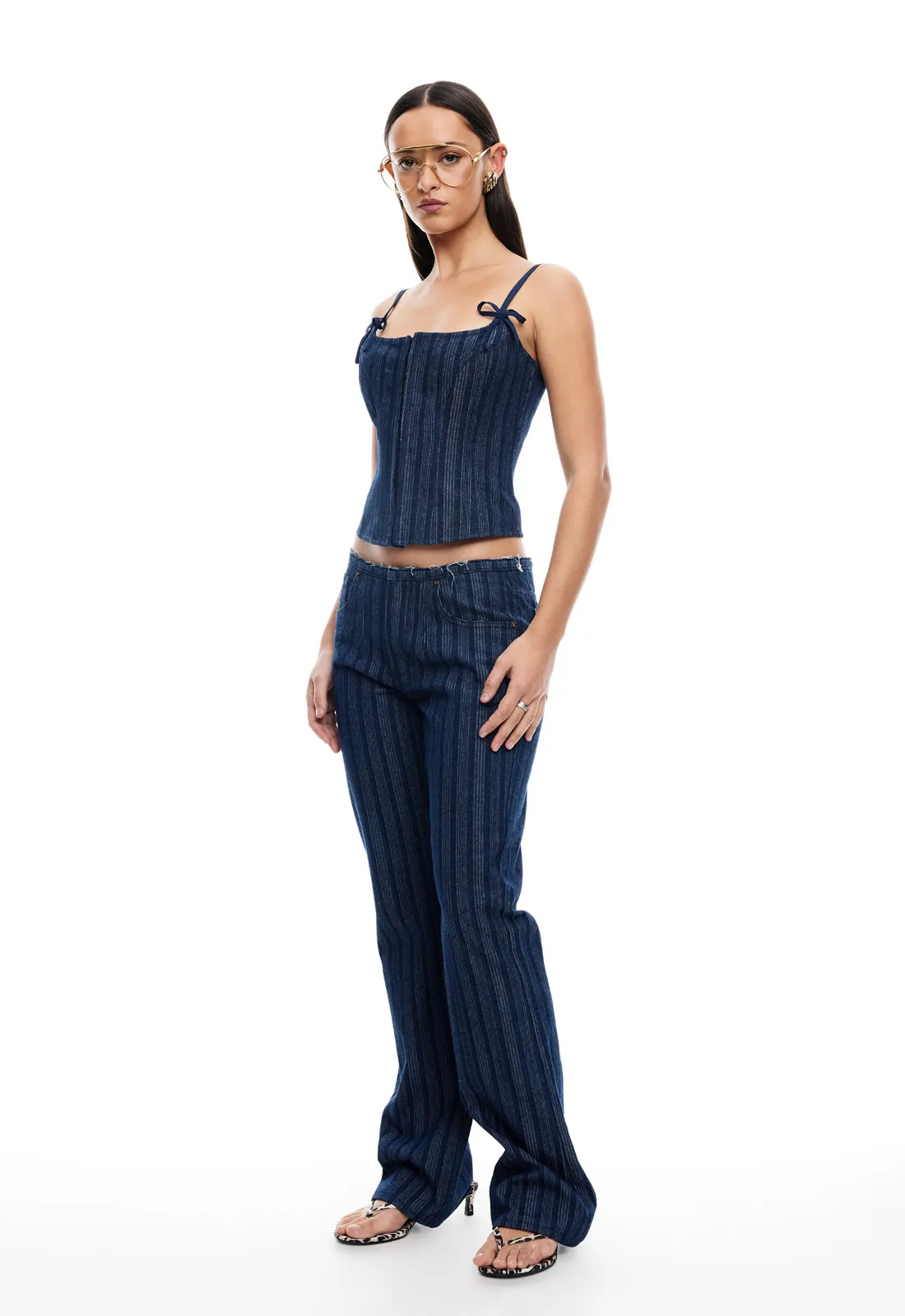 CHARISMATIC DENIM CORSET - DARK PINSTRIPE sold by Lioness product image thumbnail 3