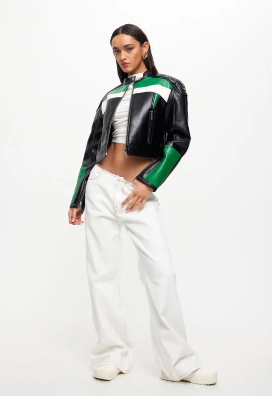 NUEVE BIKER JACKET - GREEN sold by Lioness