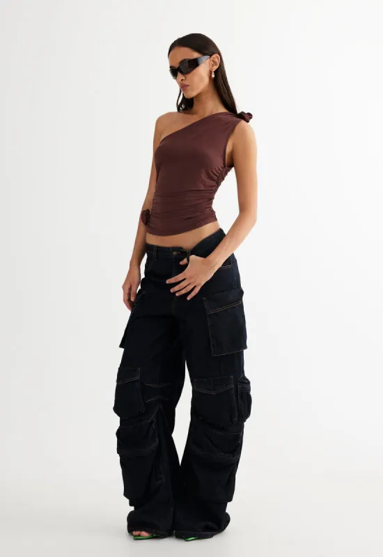 RENDEZVOUS ONE SHOULDER TOP - CHOCOLATE sold by Lioness