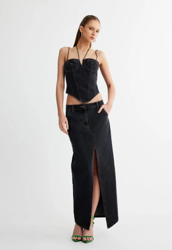 BARBIE SPLIT MIDI - CHARCOAL sold by Lioness