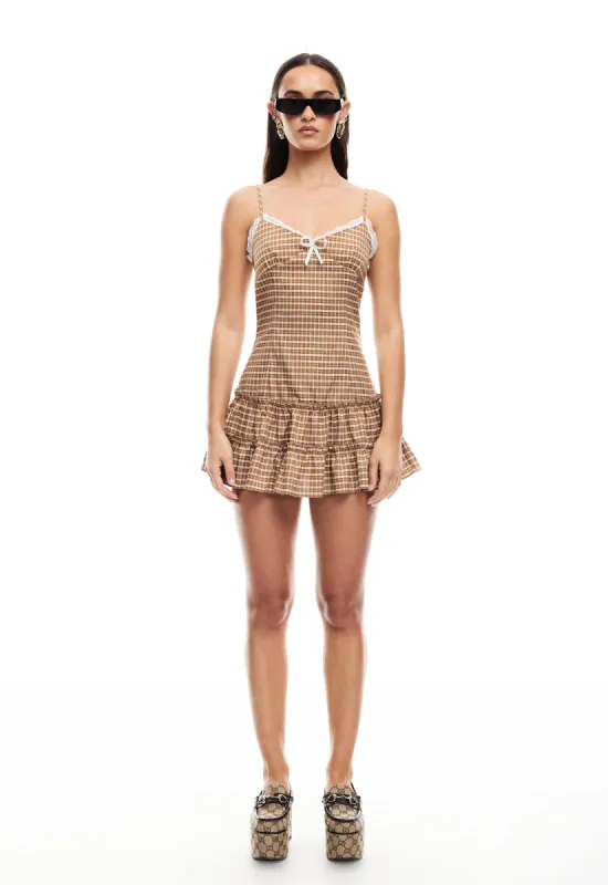 YVES MINI DRESS - CHOCOLATE CHECK sold by Lioness
