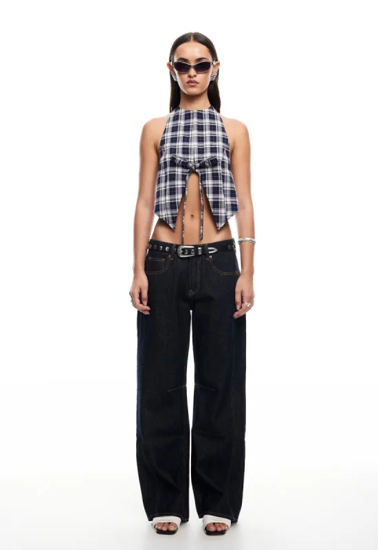 BUTTERFLY TIE TOP - NAVY CHECK sold by Lioness
