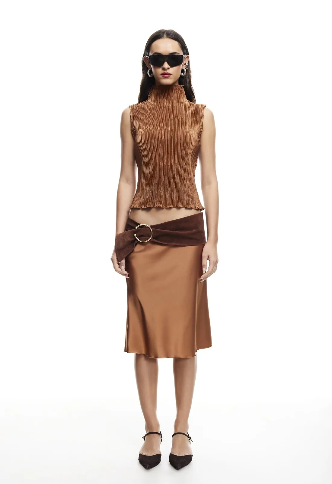 SHORELINE MIDI SKIRT - UMBER sold by Lioness