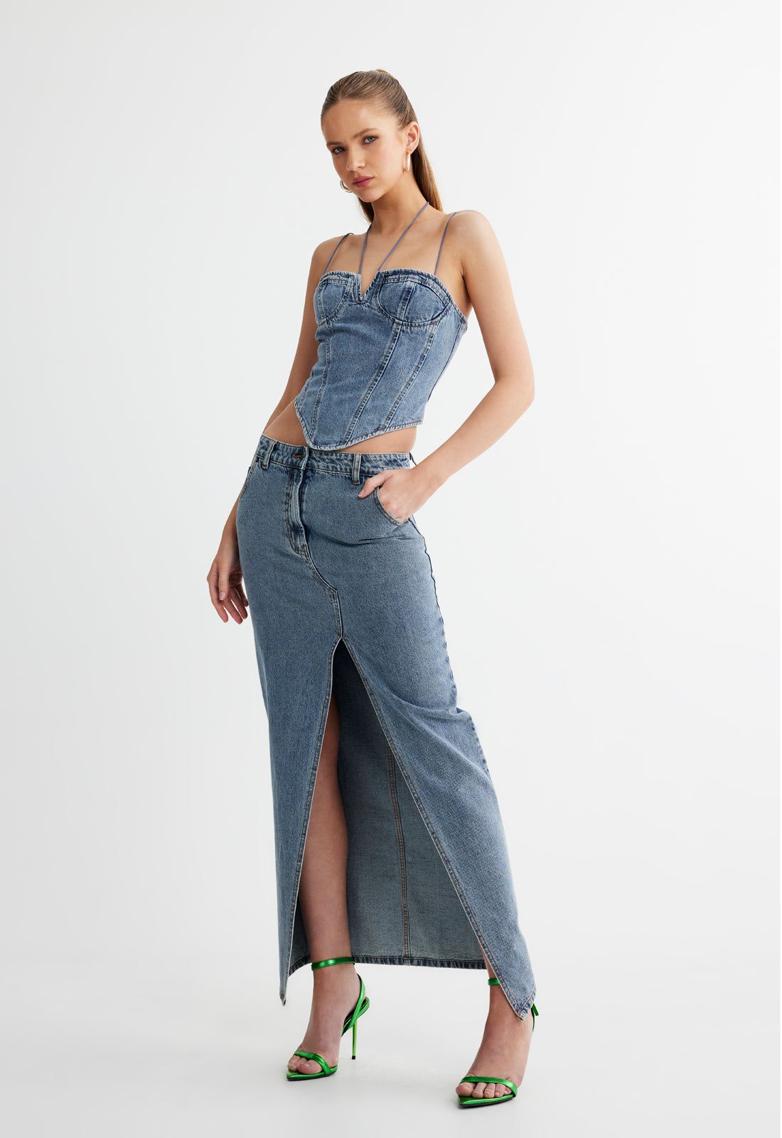 BARBIE SPLIT MIDI - FADED DENIM sold by Lioness product image thumbnail 2