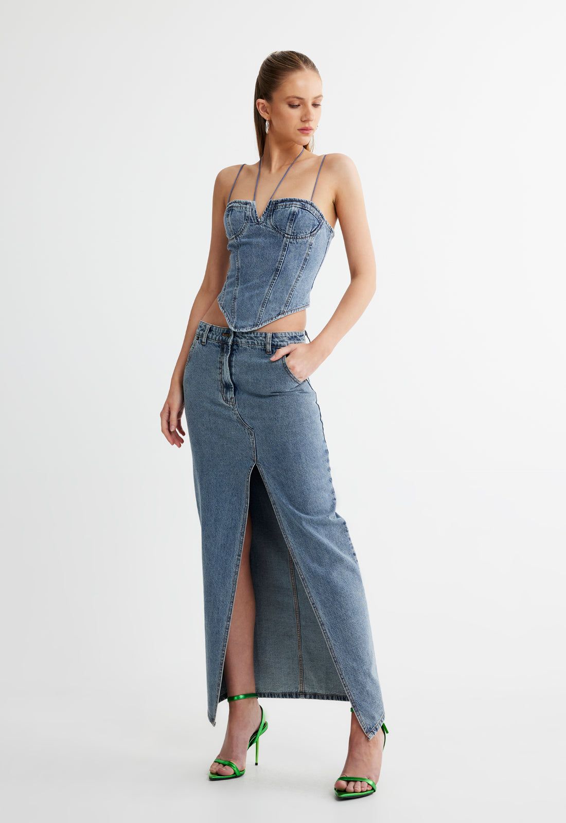 BARBIE SPLIT MIDI - FADED DENIM sold by Lioness product image thumbnail 3
