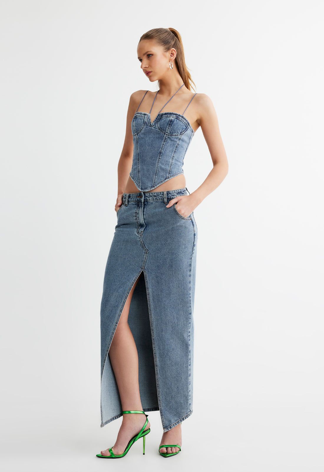 BARBIE SPLIT MIDI - FADED DENIM sold by Lioness product image thumbnail 4