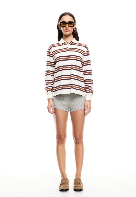 LEISURE LONG SLEEVE POLO - COFFEE STRIPE sold by Lioness