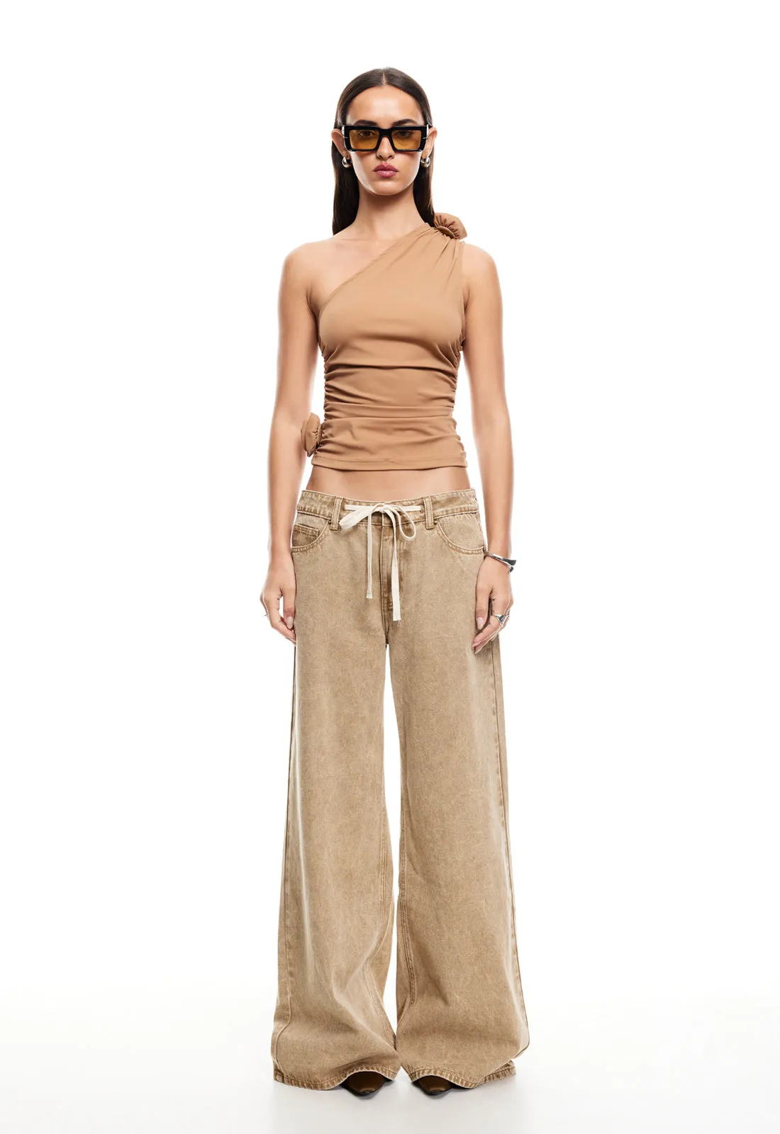 RENDEZVOUS ONE SHOULDER TOP - CAMEL sold by Lioness