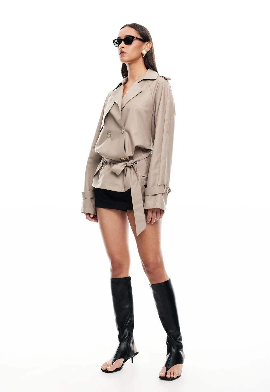 CROPPED TRENCHEROUS COAT - MUSHROOM sold by Lioness product image thumbnail 3