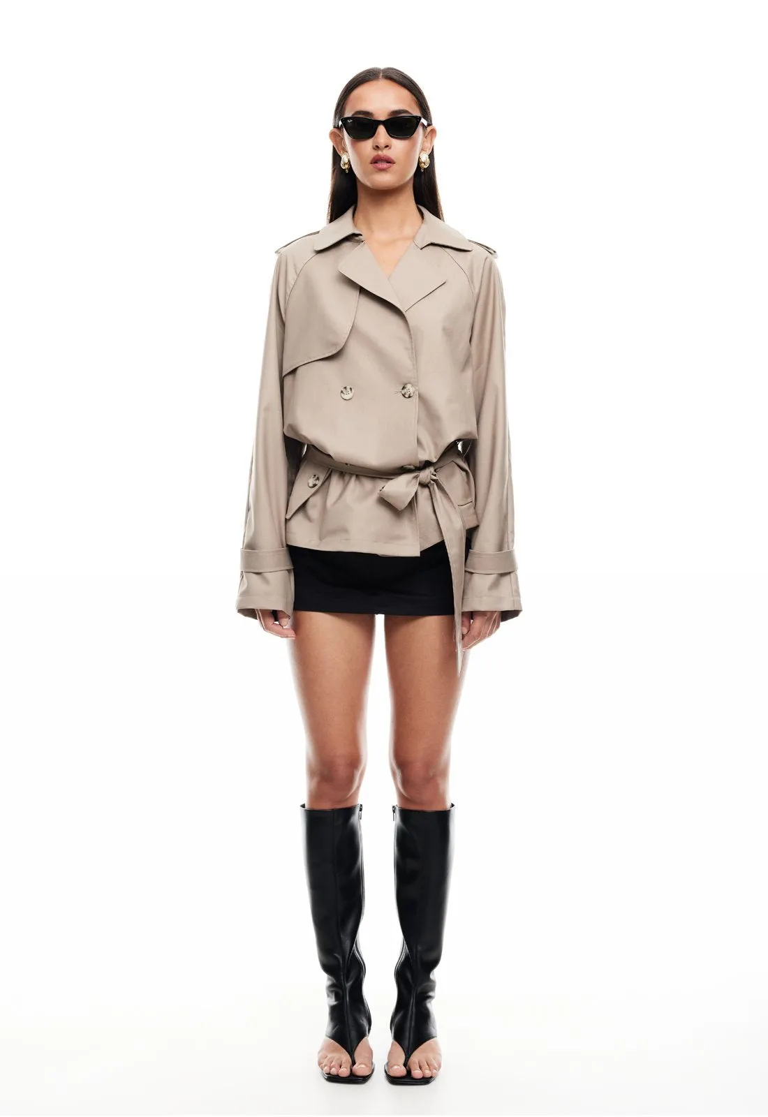 CROPPED TRENCHEROUS COAT - MUSHROOM sold by Lioness product image thumbnail 2