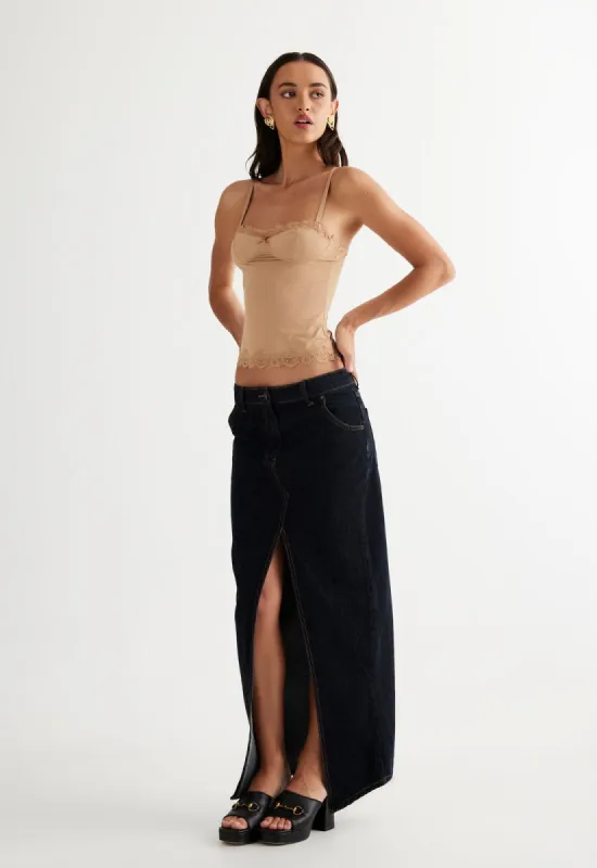 BARBIE SPLIT MIDI - DARK DENIM sold by Lioness