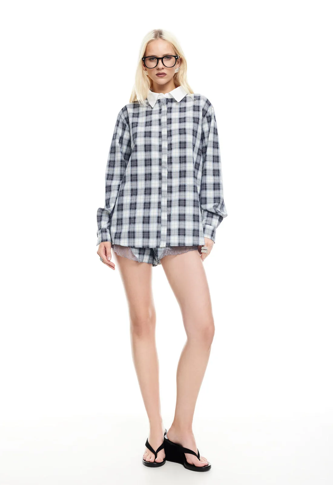 VACANZA SHIRT - NAVY PLAID sold by Lioness