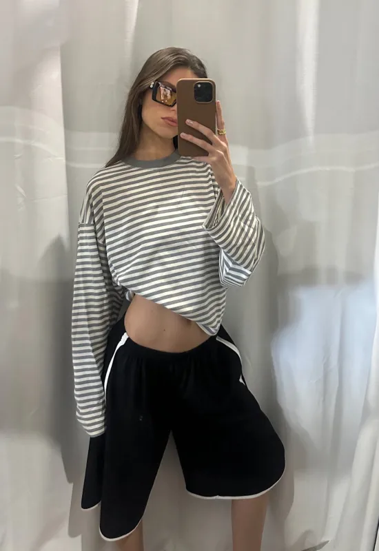 BLOOM LONG SLEEVE - ASH STRIPE sold by Lioness