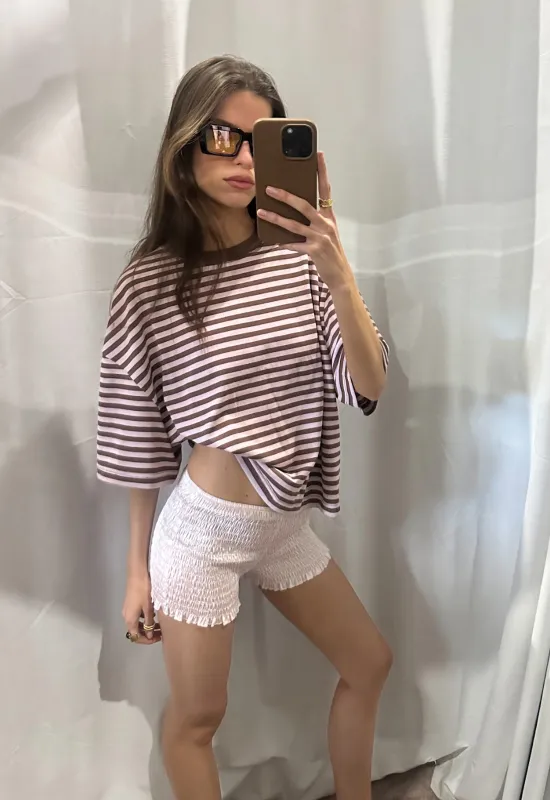 BLOOM SHORT SLEEVE - CHOCOLATE BLUSH STRIPE sold by Lioness