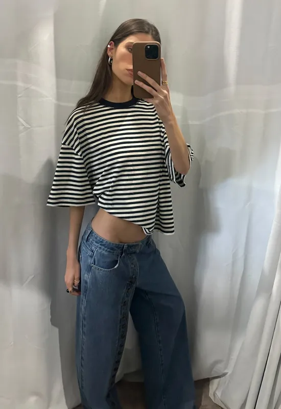 BLOOM SHORT SLEEVE - WHITE NAVY STRIPE sold by Lioness